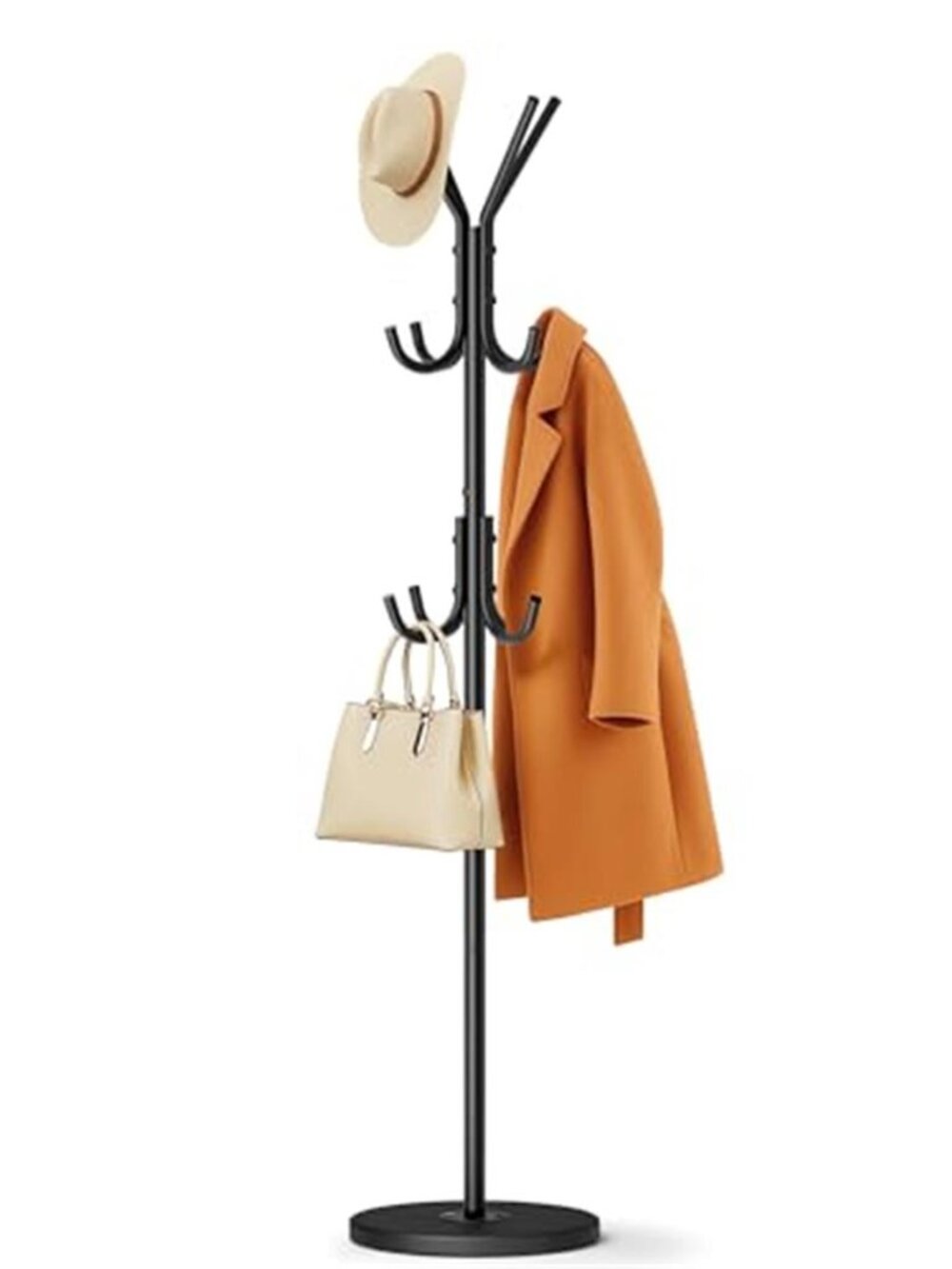 Heavy Duty Coat Rack Freestanding with Stable Wood Base Modern Coat Tree